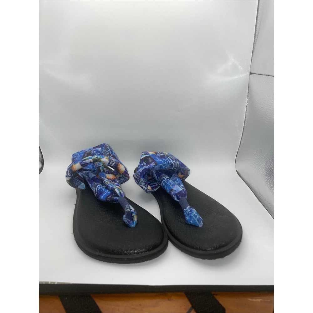 Sanuk Yoga Sling 2 Blue Love Graphic Print Sandals Women 9 Aloha Series
